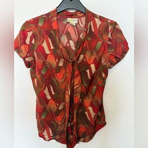Mandala Design Multicolor Tie-Front Cotton Silk  Blouse XS